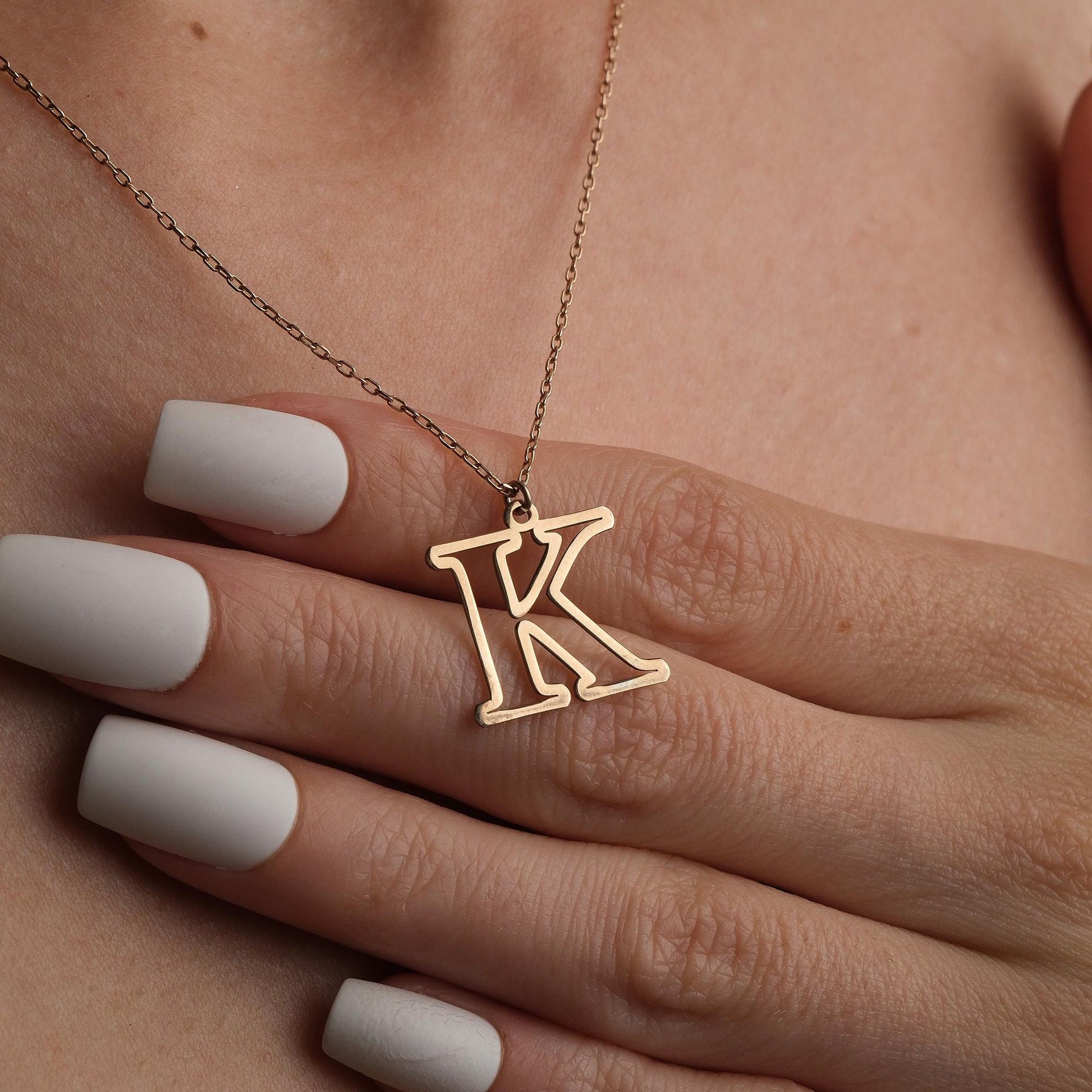 Handmade Gold Initial Personalized Letter Necklace, Letter Jewelry, Gold Letter Necklace, Christmas Jewelry, Initial Pendant, Luxury Gift